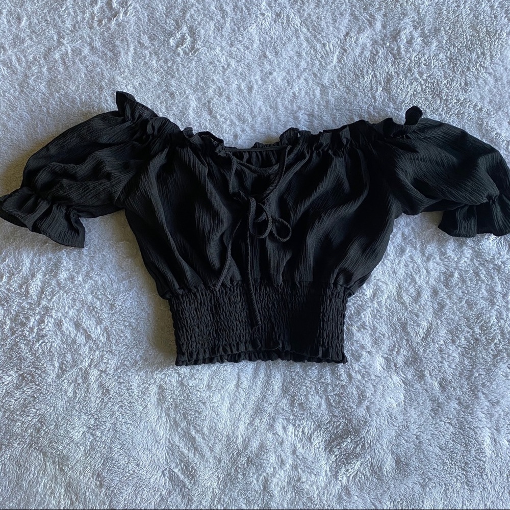 Off shoulder sheer cropped top